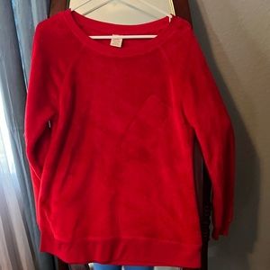 Women red velvet like top size large like new